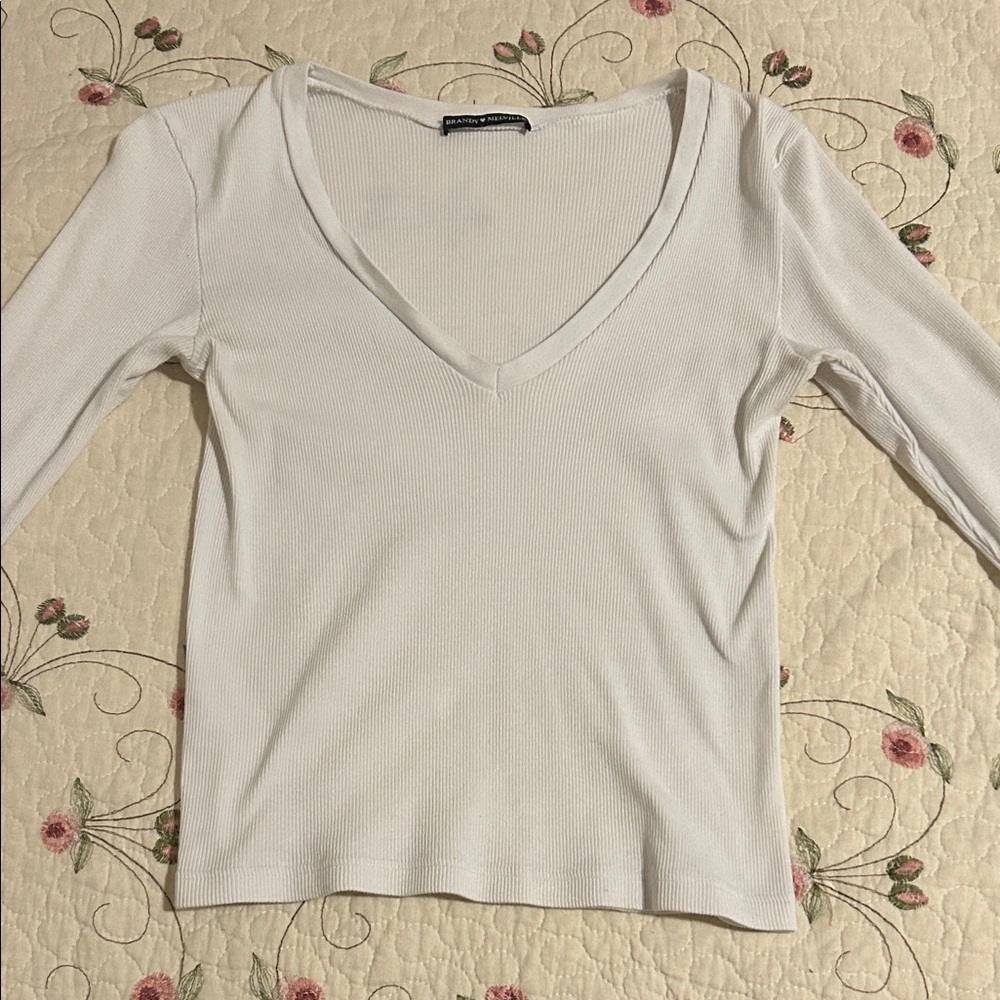 Brandy Melville White V-Neck Women's Top
